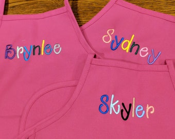 Personalized (Name) Embroidered USA Made Kids Toddler K-6 Aprons, School, Art Parties, Gift - 14 Fun Colors -