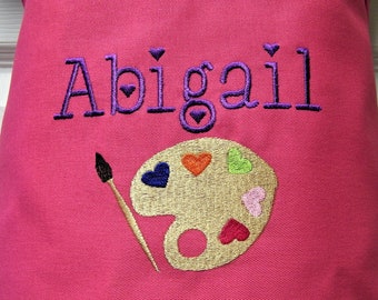 USA Made Personalized Girl Embroidered Preschool Toddler Age 3-12 ARTIST Painting Art Smock Apron- 14 Fun Colors