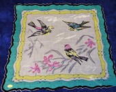 Vintage NEW W TAGS 1950 39 s Colorful Bird Ladies Pocket Square Doily Handkerchief Hankie Hanky 1869