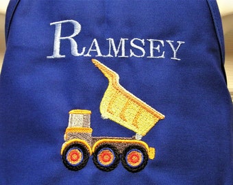 Personalized Embroidered DUMP TRUCK Construction Vehicle Kids Childrens Apron- See Listing for 10 Choices of Vehicles