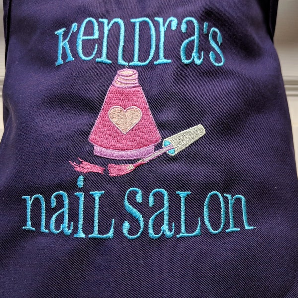 Personalized Child's MANICURIST Nail Salon  Kids Embroidered Preschool K-6 Apron - USA Made - 14 Fun Colors