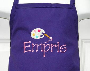 USA Made Personalized Embroidered Preschool Toddler Age 3-12 ARTIST Painting Art Smock Apron- 14 Fun Colors