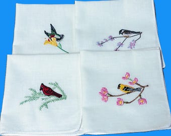 SELECCIÓN Vintage de Pañuelos Bordados con Pájaros**#22