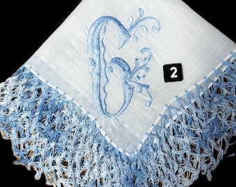 Vintage Blue Monogrammed "G" Handkerchief**#21