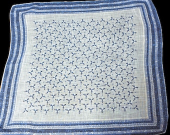Vintage Blue Linen Abstract Handkerchief**#153