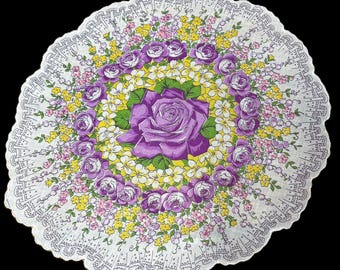 Vintage ROUND Rose Floral Handkerchief**#101
