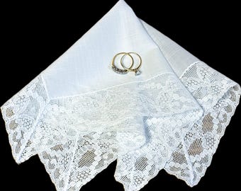 Pañuelo de novia vintage de lino blanco y encaje para bodas**#51