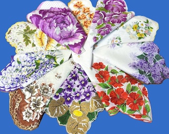 Vintage SELECTION of Scalloped Mixed Floral Handkerchiefs**#27