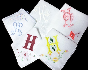 Vintage Monogram "H" in Blue, White, Pink, Yellow Wedding Handkerchiefs**#10
