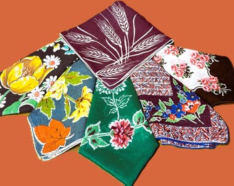 SELECCIÓN Vintage de Pañuelos de Lino con Estampado Floral de Otoño**#52