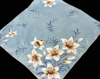 Vintage Linen White Star Gazer Lilies Floral Handkerchief**#60