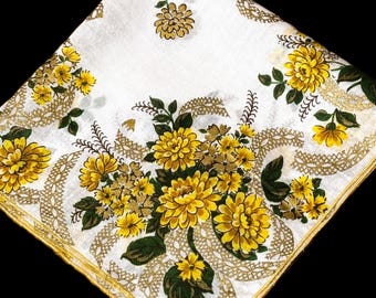 Vintage 13" Mums Floral Hankie, Handkerchief**#55