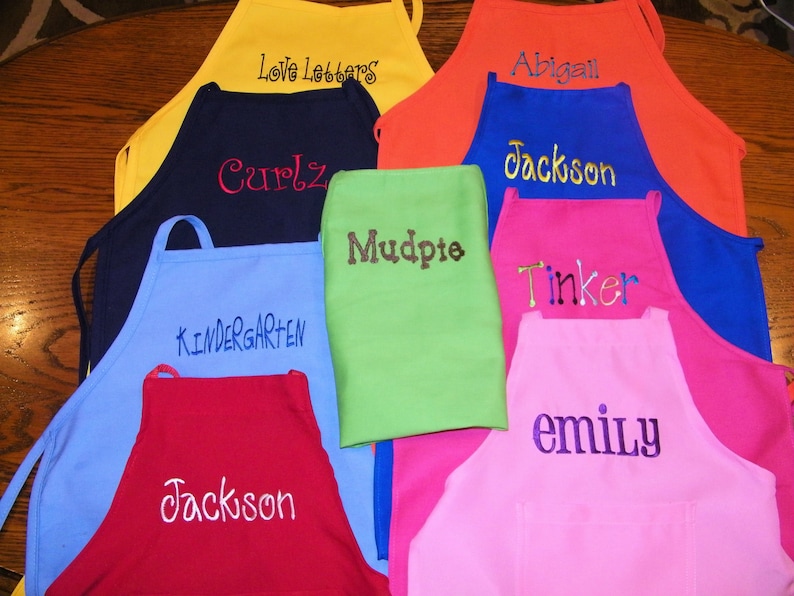 Kids, Teens & Adults Personalized (Name) Embroidered USA Made Cooking, Art, Party Aprons w\/POCKETS