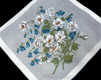 Vintage NWT Bluebells & Wild Rose Floral Handkerchief**#111
