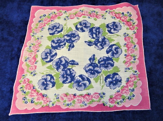 EXC Vintage 1940's 12" Pink and Blue Pansy Floral