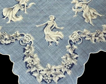 Vintage Scalloped Grecian Nymph Dancers Handkerchief**#115
