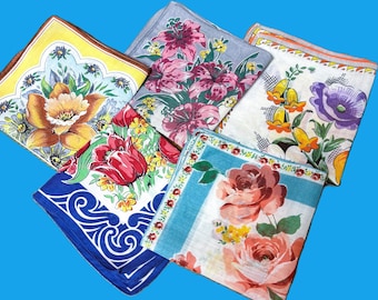 Vintage SELECTION OF Colorful Mixed Floral Handkerchiefs**#19