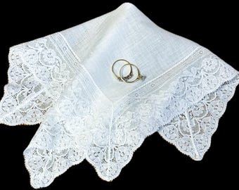 Pañuelo de novia vintage de lino blanco y encaje**#14