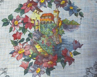 Vintage NOS Castle on a Hill Floral Handkerchief**#113