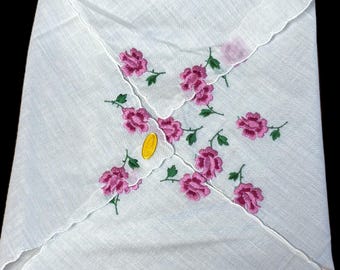 Vintage New w/Tags Embroidered Purple Rose Handkerchief**#152