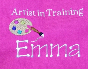 USA Made Personalized Embroidered Preschool Toddler Age 3-12 ARTIST in Training Painting Art Smock Apron- 14 Fun Colors