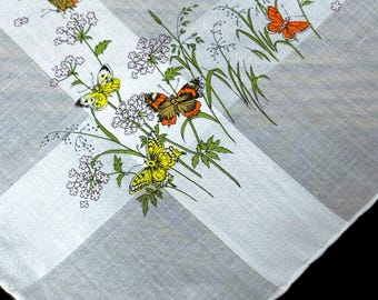 Vintage NOS 60's Flying Butterflies Handkerchief**#108
