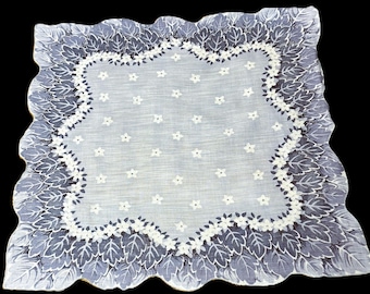 Vintage 17.5" Scalloped Gray Leaves Handkerchief/Scarve**#163