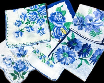 Vintage SELECTION of Wedding BLUE Floral Handkerchiefs**#33