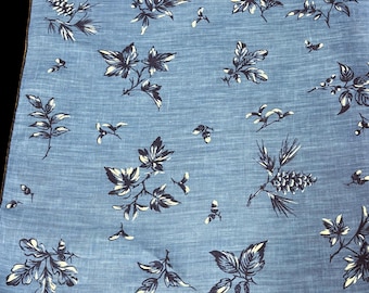 Vintage Linen Leaves & Pine Cones on Blue Handkerchief**#109