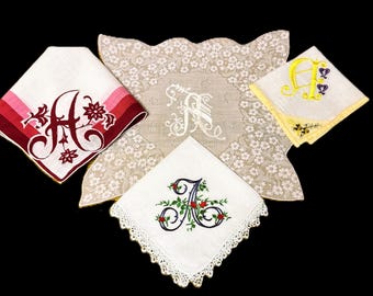 Pañuelos de boda vintage con monograma "A" Selección**#56