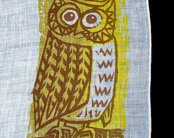 Vintage 70's Linen OWL Theme Handkerchief**#181