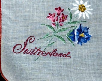 Vintage Embroidered SWITZERLAND Souvenir Handkerchief*#25