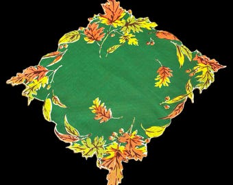 Vintage Scalloped Fall Leaves Handkerchief**#124