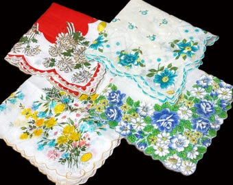 FREE SHIP**Vintage New w/Tags Mixed Floral Handkerchiefs**#69