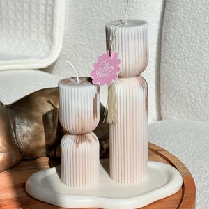 Set of 2 Marble Pillar Candle - Soy Wax Candle - Scented Pillar Candle - Ribbed Cylinder Candle - Minimalictic Candles - Aestethic Candles