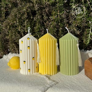 Lemon Pillar Candle - Soy Wax Candle - Scented Candles - Home Decor Candle - Ribbed Cylinder Candle - Aestethic Candles - Lemon Candles