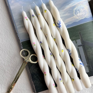 Set of 2 - Spring Taper Candles - Summer Taper Candles - Hand Painted Taper Candles - 12'' Taper Candles - Soy Wax and Beeswax Taper Candles
