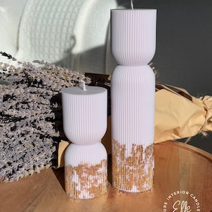 Aesthetic Ribbed Pillar Candle - Hourglass Candle - Soy Wax Scented Candle - Decorative Modern Candle - Custom color & Scent Pillar Candle