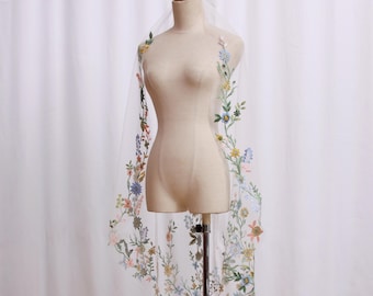 AD44| Véu de Noiva Boho com Renda Floral Silvestre - Véu Branco de Tule na Altura dos Dedos