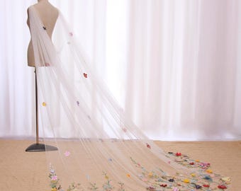 AD20| 3D Floral Bridal Cape: Handmade Colorful Tulle Wedding Cover-Up