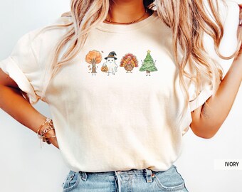 Fall Winter Holiday Tee, Halloween Thanksgiving Christmas Shirt, Tis the Season Shirt, Fall Winter Mash Up Shirt, Cute Fall Holiday Shirt