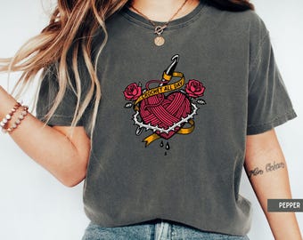 Crochet Shirt, Tattoo Style Crochet Shirt, Yarn Lover Shirt, Crochet Gift, Cute Crochet Shirt, Crochet All Day, Crafty Gift