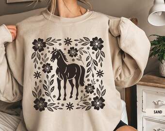 Horse Shirt, Horse Girl Shirt, Boho Floral Horse Sweatshirt, Wildflower Horse Sweatshirt, Equestrian Shirt