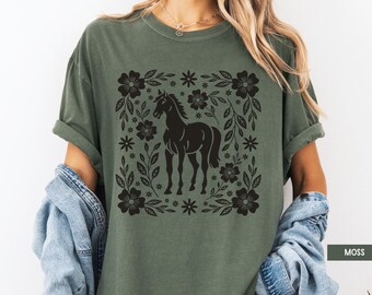 Horse Shirt, Horse Girl Shirt, Boho Floral Horse T-Shirt, Wildflower Horse Shirt, Equestrian Shirt