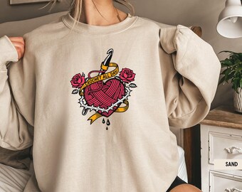 Crochet Sweatshirt, Tattoo Style Crochet Shirt, Yarn Lover Shirt, Crochet Gift, Cute Crochet Shirt, Crochet All Day, Crafty Gift