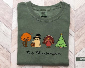 Fall Winter Holiday Tee, Halloween Thanksgiving Christmas Shirt, Tis the Season Shirt, Fall Winter Mash Up Shirt, Cute Fall Holiday Shirt