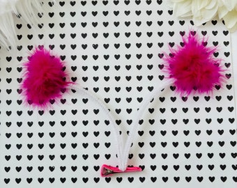 Hot Pink Valentine’s Love Bug Antenna Clip Marabou Puff