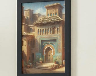 Póster de arquitectura amazigh: pintura al óleo digital