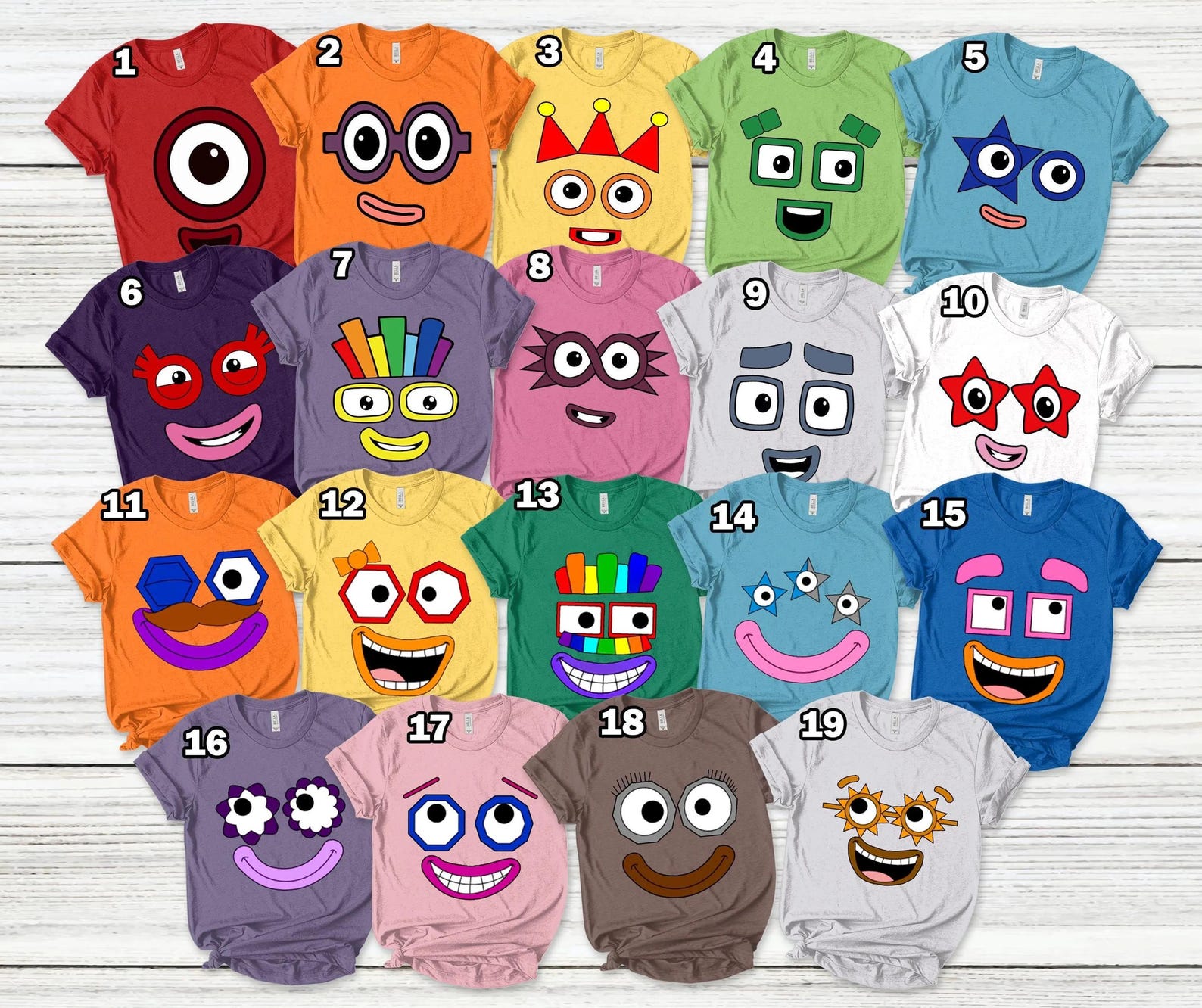 Numberblocks Characters Faces Shirt, Numberblocks Birthday Custom Shirt ...