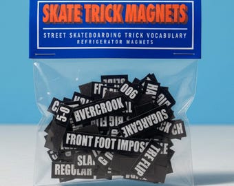Skate Trick Magnets, Street Skateboarding Vocabulary, Refrigerator Decor